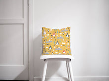 Load image into Gallery viewer, Yellow Cushion with a Camping Theme Design, Throw Pillow - Shadow bright
