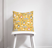 Load image into Gallery viewer, Yellow Cushion with a Camping Theme Design, Throw Pillow - Shadow bright
