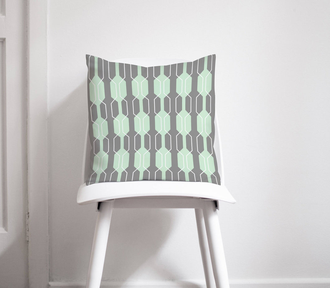 Grey and Mint Green Geometric Design Cushion, Throw Pillow - Shadow bright