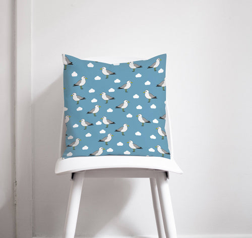 Blue Cushion with a Seagull Design, Throw Pillow - Shadow bright