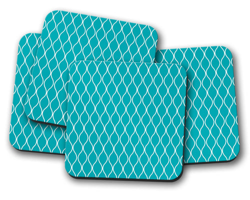 Turquoise with White Geometric Design, Table Decor Drinks Mat - Shadow bright