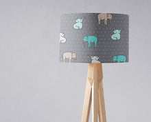 Load image into Gallery viewer, Grey Lampshade with a Multicoloured Elephant Design, Ceiling or Table Lamp Shade - Shadow bright
