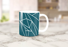 Load image into Gallery viewer, Teal with White Geometric Lines Design Mug, Tea or Coffee Cup - Shadow bright
