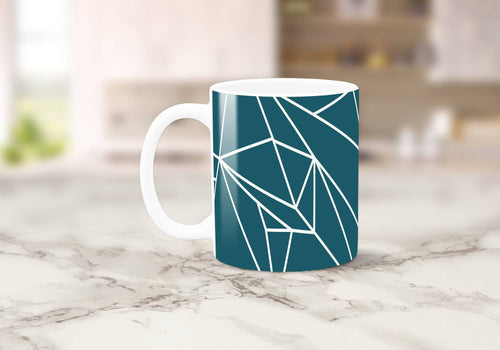 Teal with White Geometric Lines Design Mug, Tea or Coffee Cup - Shadow bright