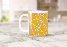 Load image into Gallery viewer, Yellow Mug with a White Lines Geometric Design, Tea or Coffee Cup - Shadow bright
