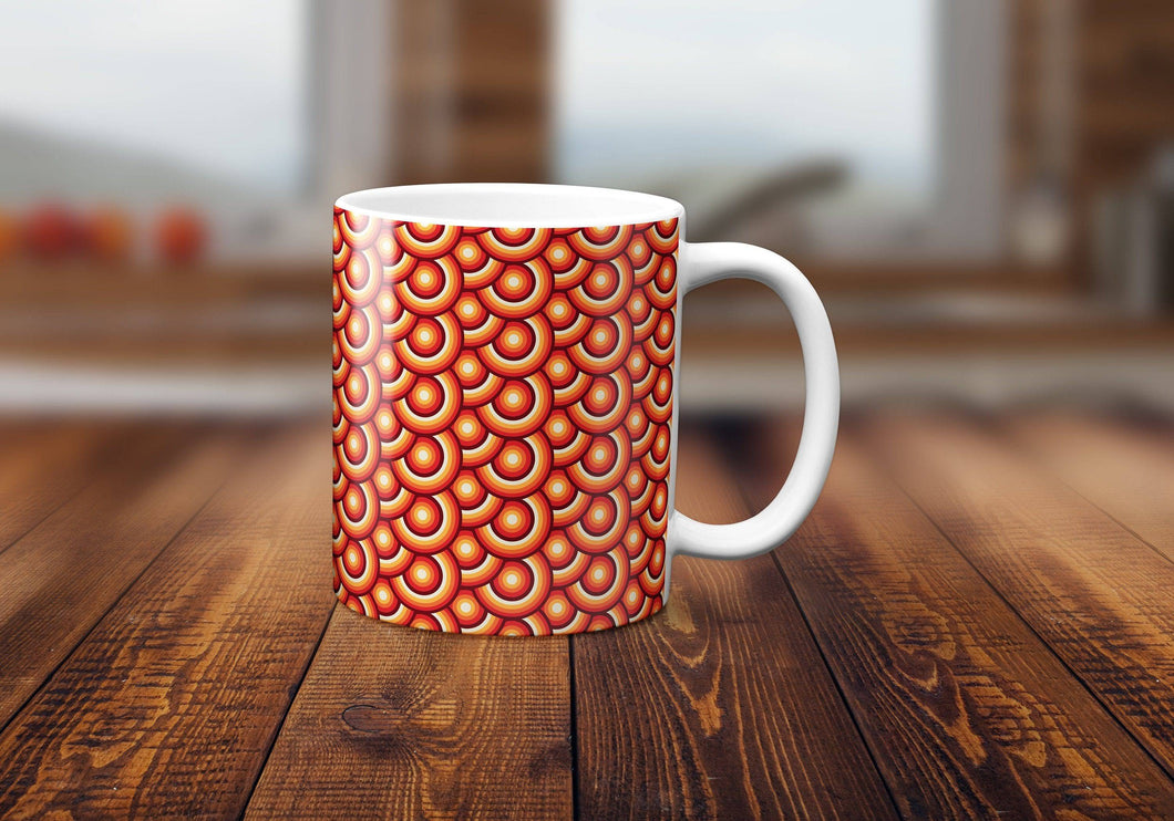Orange Circles Retro Design Mug, Tea or Coffee Cup - Shadow bright