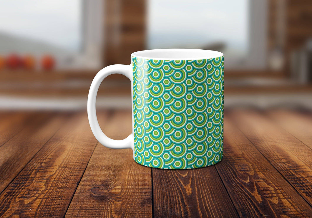 Green Retro 70's Design Mug, Tea or Coffee Cup - Shadow bright