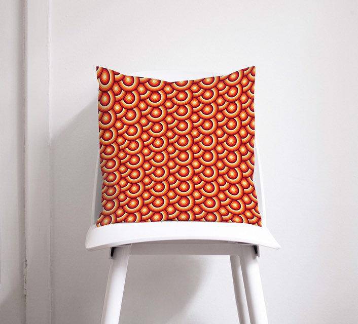 Orange Cushion with a 70's Retro Circles Design, Throw Pillow - Shadow bright