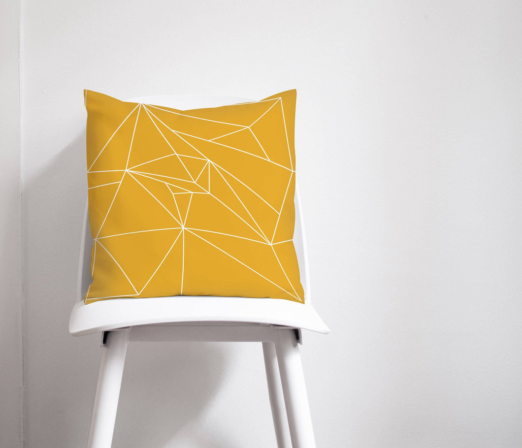 Yellow Cushion with a White Lines Geometric Design, Throw Pillow - Shadow bright