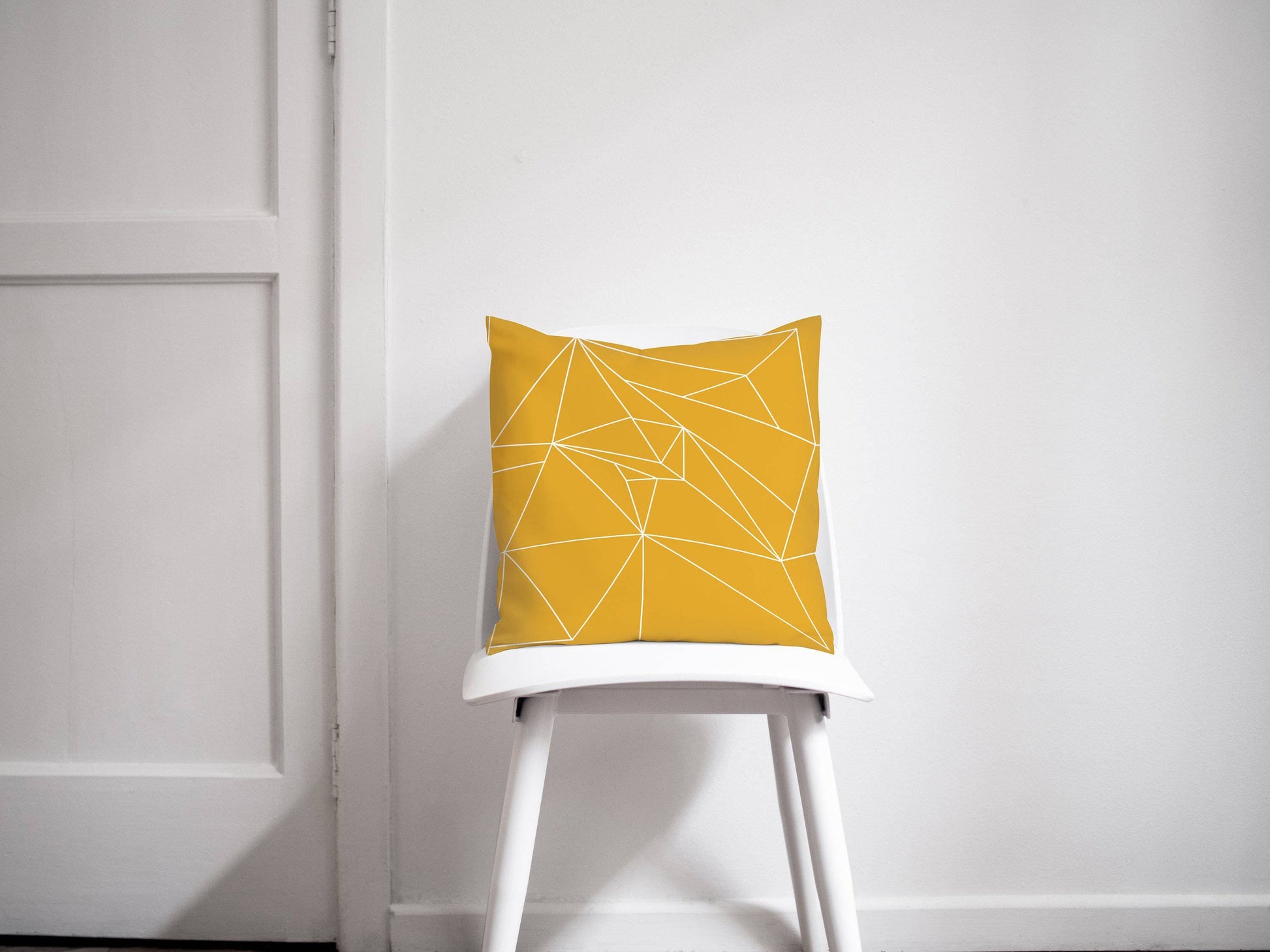Yellow Cushion with a White Lines Geometric Design, Throw Pillow - Shadow bright