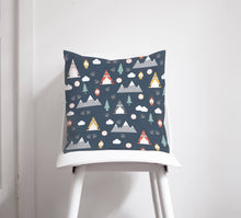 Load image into Gallery viewer, Dark Blue Cushion with an Outdoors Camping Theme Design, Throw Pillow - Shadow bright
