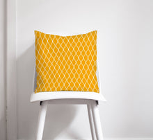 Load image into Gallery viewer, Yellow Cushion with a White Geometric Design, Throw Pillow - Shadow bright
