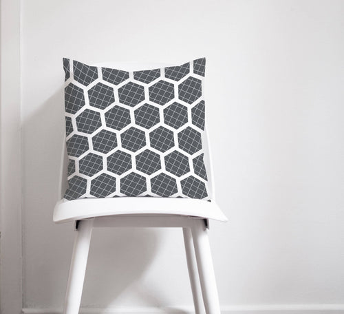 Grey Cushion with a White Hexagon Design, Throw Pillow - Shadow bright