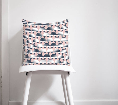 Navy Blue and Pink Geometric Diamond Design Cushion, Throw Pillow - Shadow bright