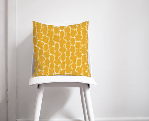 Yellow Cushion with a White Squares Geometric Design, Throw Pillow - Shadow bright