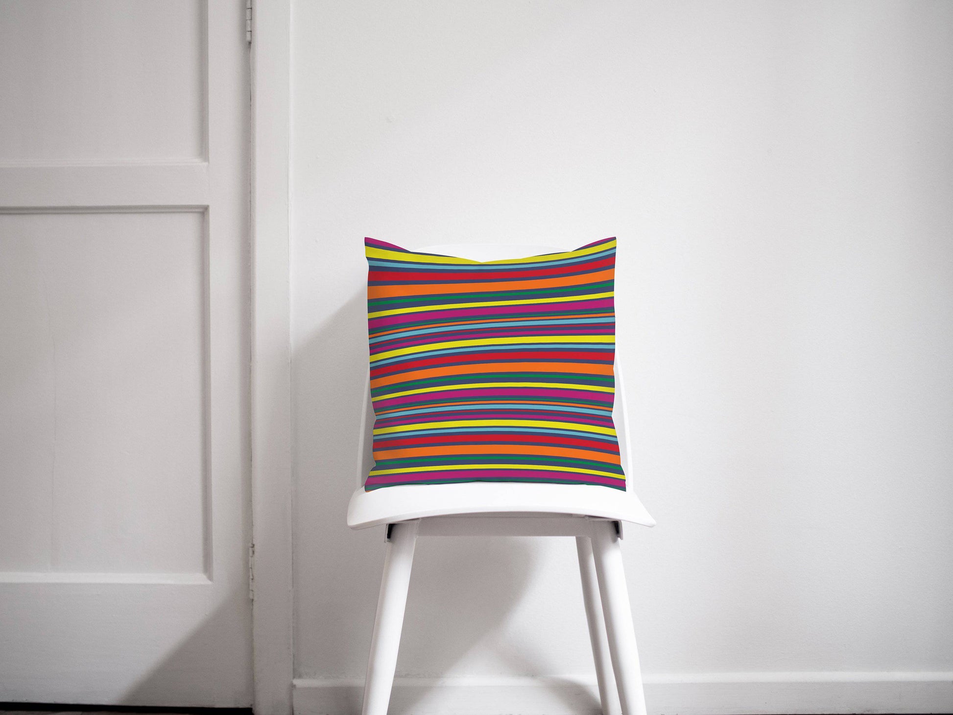 Rainbow Striped Design Cushion, Throw Pillow - Shadow bright