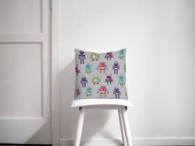 Load image into Gallery viewer, Grey Cushion with a Multicoloured Robot Design, Throw Pillow - Shadow bright
