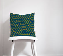 Load image into Gallery viewer, Teal Cushion with a Yellow Geometric Design, Throw Pillow - Shadow bright

