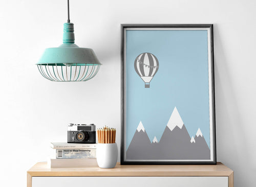 Light Blue Hot Air Balloon Design Wall Art, Poster, Print - Shadow bright