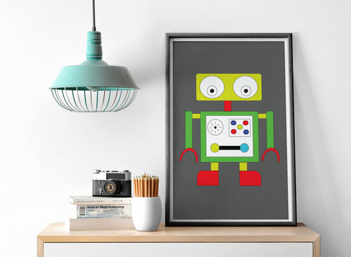 Grey Background with Robot Design Wall Art, Poster, Print - Shadow bright
