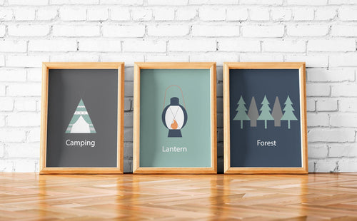 Set of 3 Camping Theme Wall Art Prints, Poster - Shadow bright