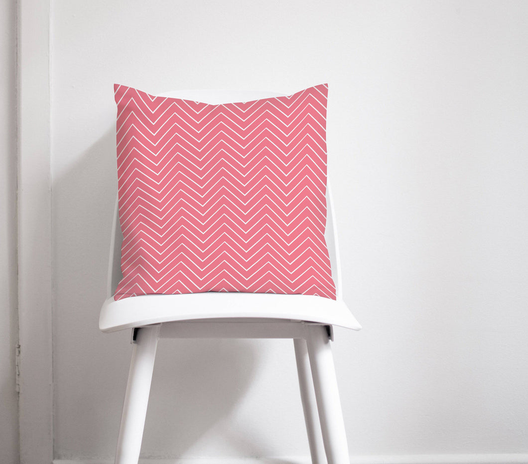 Pink Cushion with a White Chevron Design, Throw Pillow - Shadow bright
