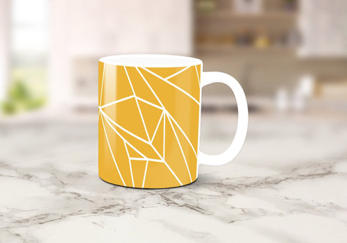 Yellow Mug with a White Lines Geometric Design, Tea or Coffee Cup - Shadow bright
