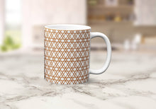 Load image into Gallery viewer, White Mug with a Copper Geometric Lines Design, Tea or Coffee Cup - Shadow bright
