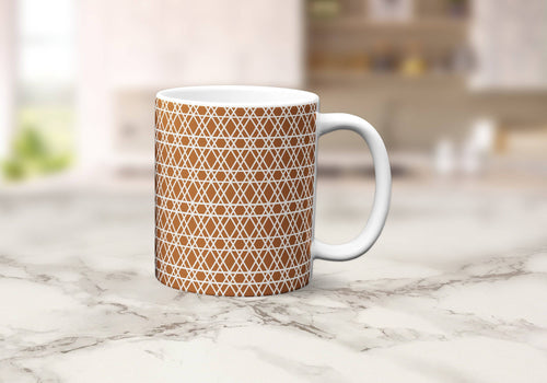 Copper Mug with a White Lines Geometric Design, Tea or Coffee Cup - Shadow bright