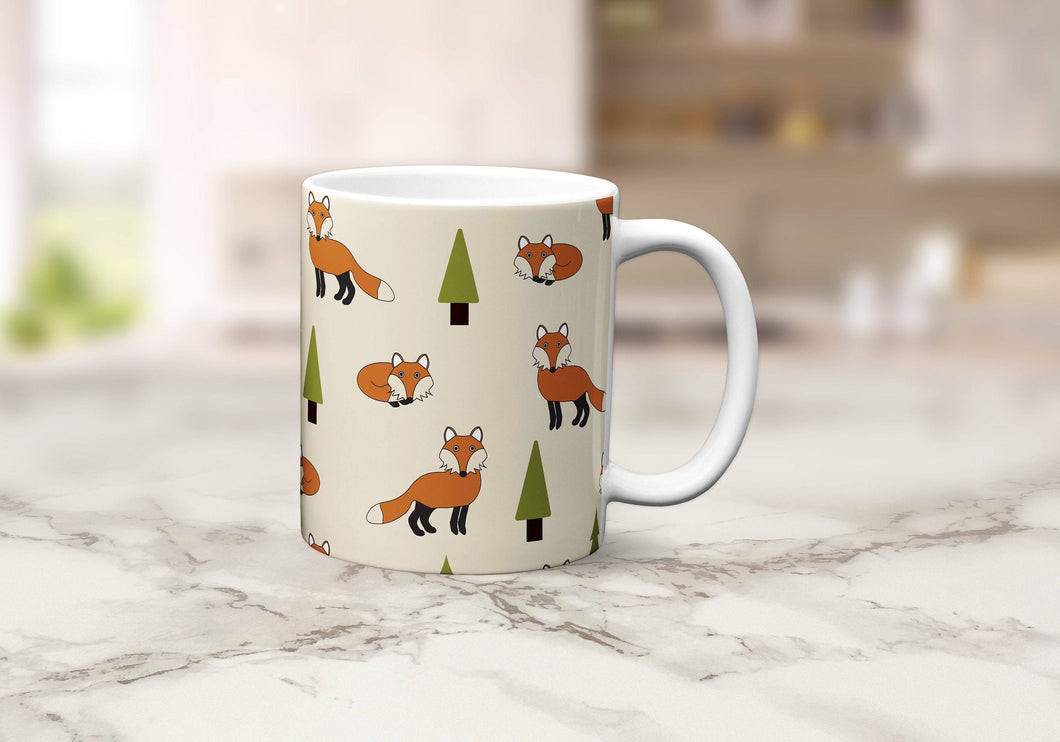 Cream Mug with a Fox Design, Tea or Coffee Cup - Shadow bright