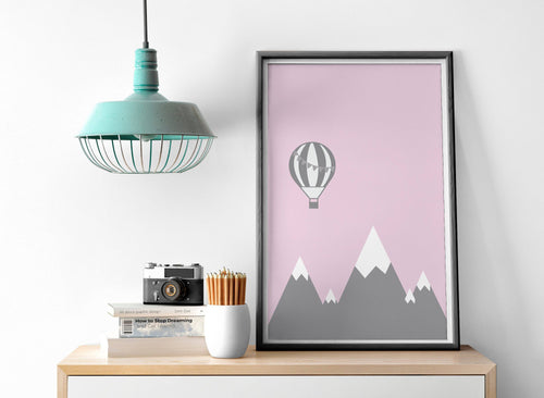 Pink Hot Air Balloon Design Wall Art, Poster, Print - Shadow bright