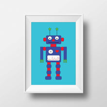 Load image into Gallery viewer, Turquoise Background with Robot Design Wall Art, Poster, Print - Shadow bright

