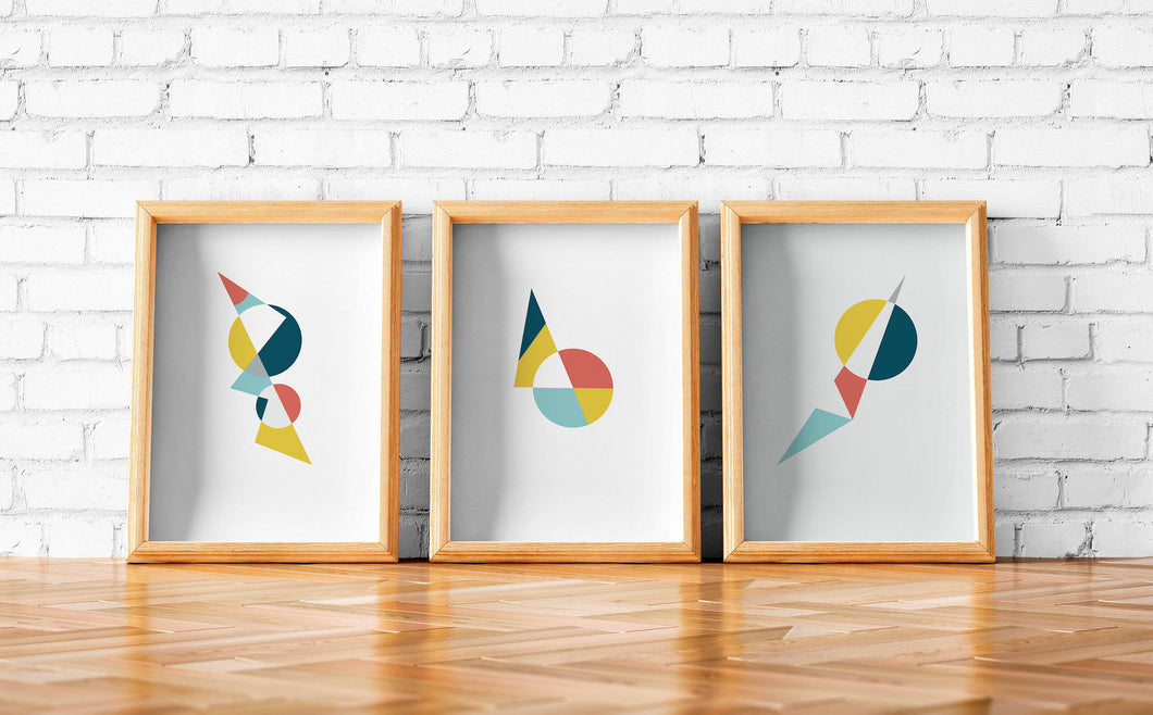Geometric Design Set of 3 Wall Art, Poster, Print - Shadow bright
