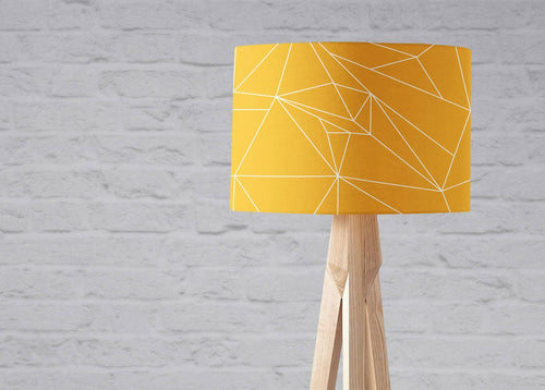 Yellow Lampshade with White Lines Geometric Design, Ceiling or Table Lamp Shade - Shadow bright