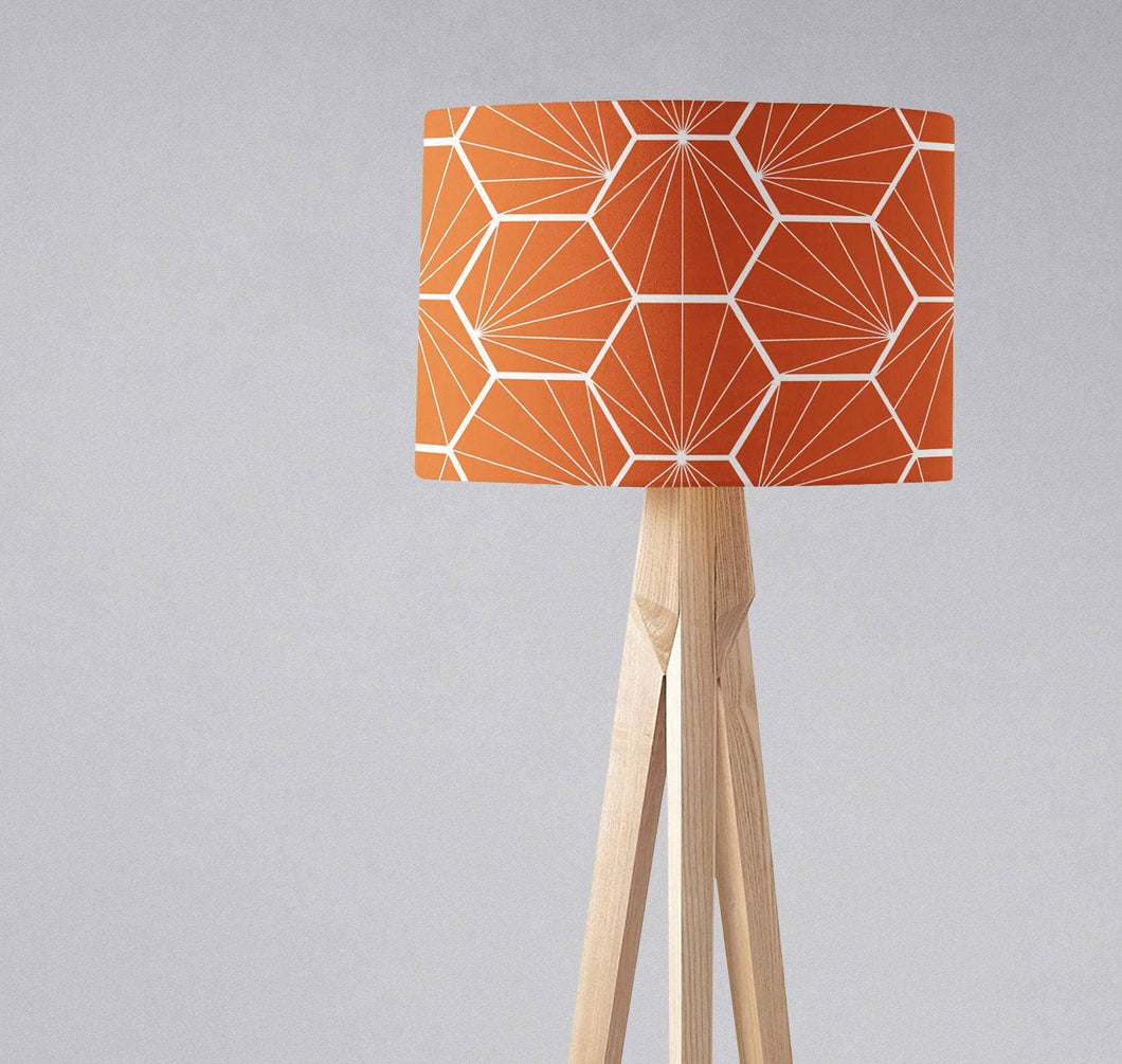 Orange Lampshade with a White Hexagon Design, Ceiling or Table Lamp Shade - Shadow bright