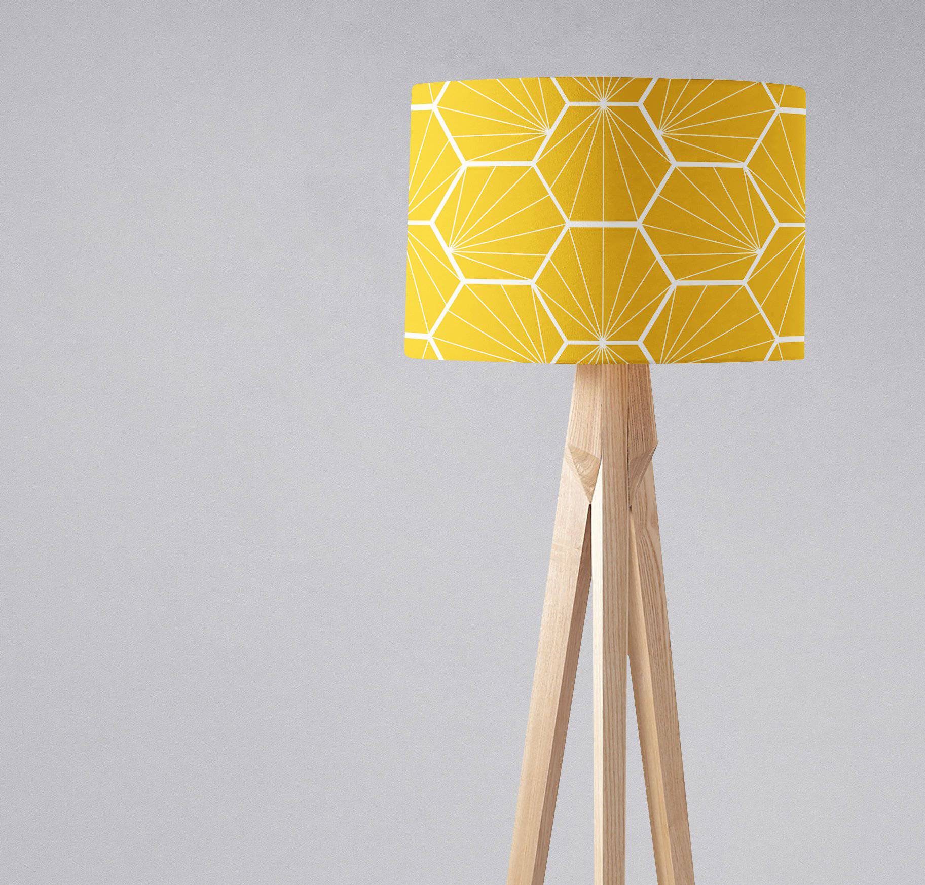 Yellow Lampshade with a White Hexagon Design, Ceiling, Table Lamp Shade - Shadow bright