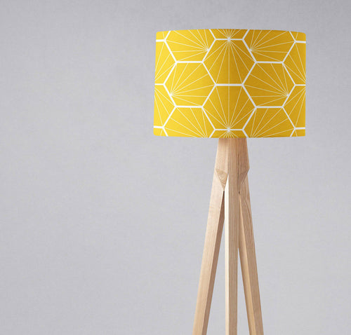 Yellow Lampshade with a White Hexagon Design, Ceiling, Table Lamp Shade - Shadow bright