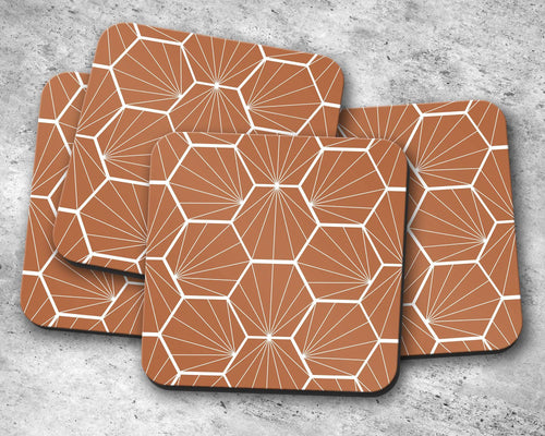 Hazel Coasters with a White Hexagon Design, Table Decor Drinks Mat - Shadow bright