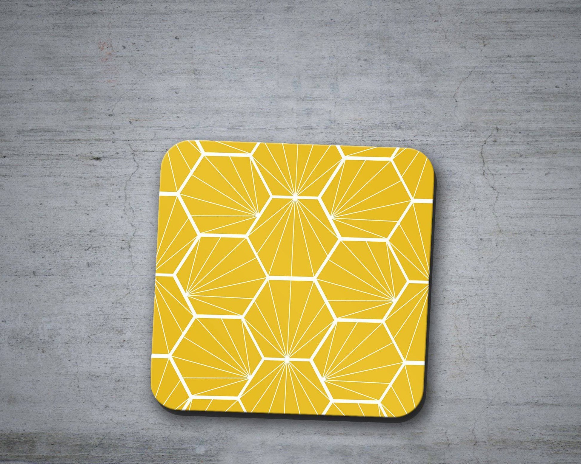 Yellow Coasters with a White Hexagon Design, Table Decor Drinks Mat - Shadow bright