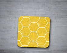 Load image into Gallery viewer, Yellow Coasters with a White Hexagon Design, Table Decor Drinks Mat - Shadow bright
