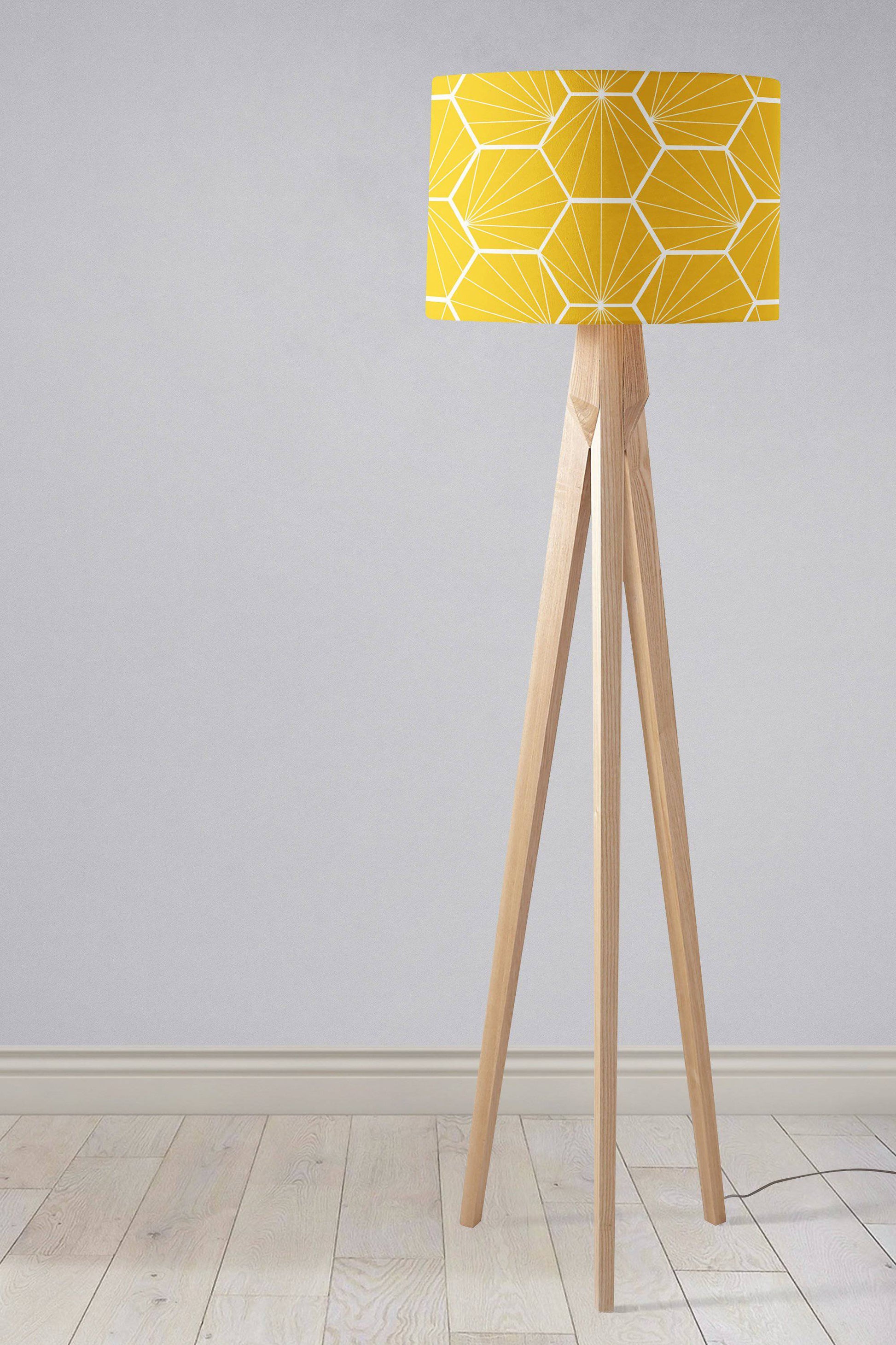 Yellow Lampshade with a White Hexagon Design, Ceiling, Table Lamp Shade - Shadow bright