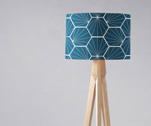 Load image into Gallery viewer, Peacock Blue Lampshade with a White Hexagon Design, Ceiling  or Table Lamp Shade - Shadow bright
