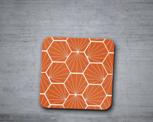 Load image into Gallery viewer, Orange Coasters with a White Hexagon Design, Table Decor Drinks Mat - Shadow bright
