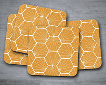 Load image into Gallery viewer, Butterscotch Coasters with a White Hexagon Design, Table Decor Drinks Mat - Shadow bright
