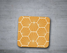 Load image into Gallery viewer, Butterscotch Coasters with a White Hexagon Design, Table Decor Drinks Mat - Shadow bright
