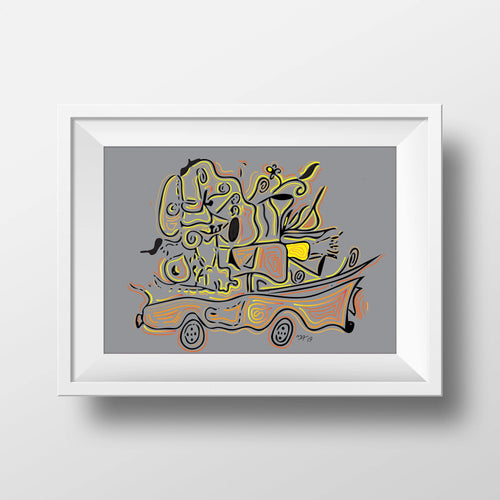 Grey Background with Dream Machine Car Wall Art, Poster, Print - Shadow bright