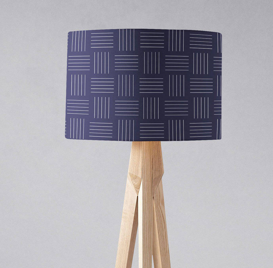 Navy Blue with White Lines Geometric Design Lampshade - Shadow bright