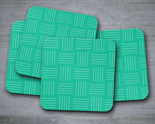Load image into Gallery viewer, Green Coasters with White Geometric Lines Design , Table Decor Drinks Mat - Shadow bright
