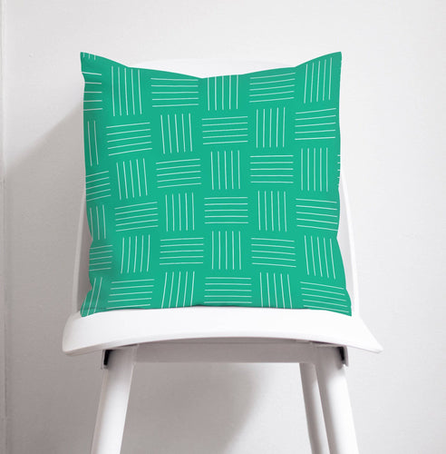 Green Cushion with a White Lines Geometric Design, Throw Pillow - Shadow bright