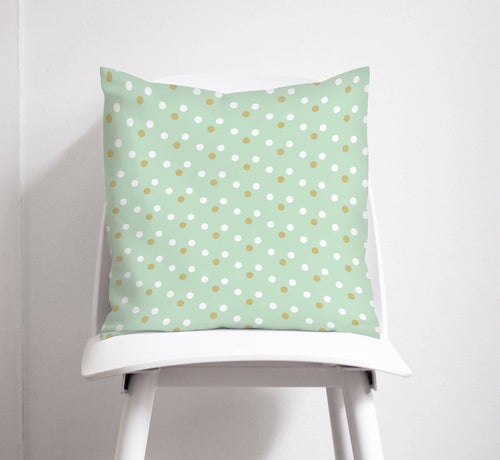 Mint Green Cushion with a Gold and White Spotted Design, Throw Pillow - Shadow bright